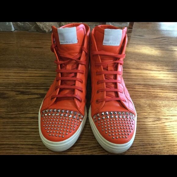 GUCCI Women Orange Sneakers Leather High Top - Picture 1 of 14